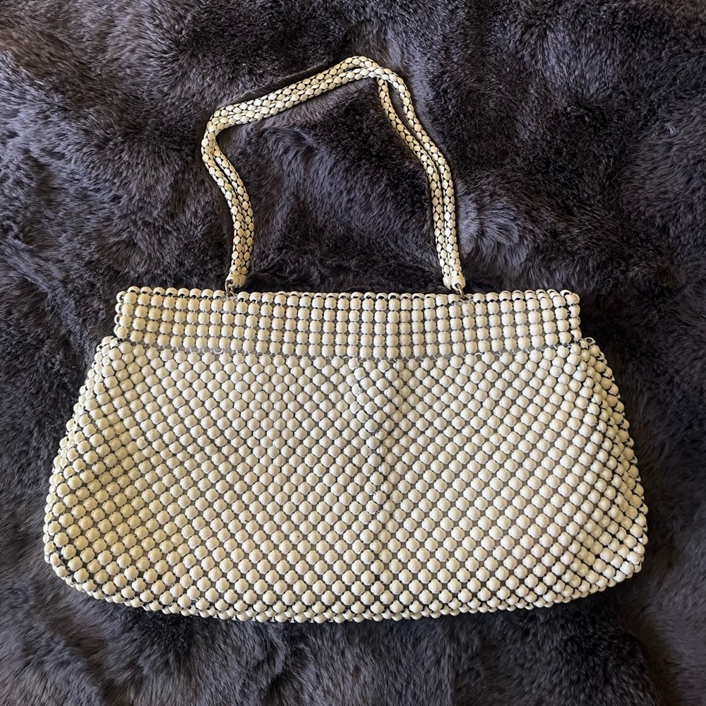 Vintage Whiting & Davis Cream Beaded Bag